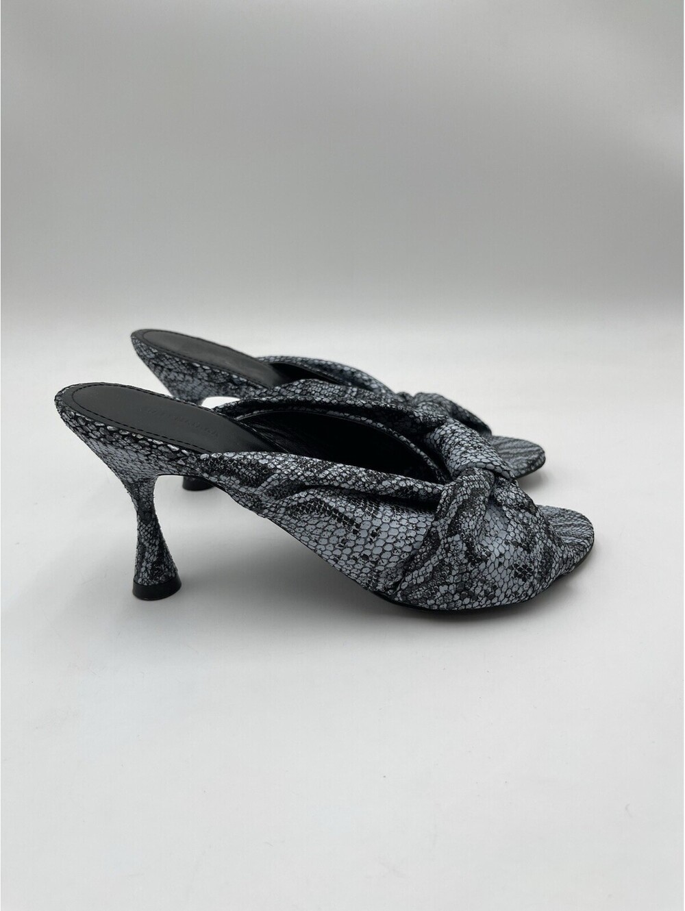 Balenciaga Drapy knot-front slide heels in blue snakeskin leather Print Size 36